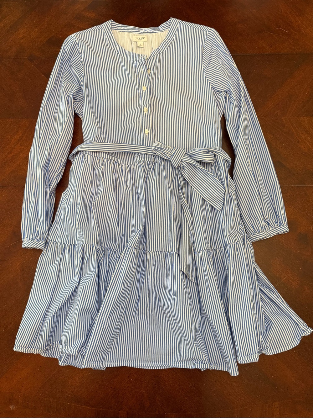 J. Crew Women’s Blue Stripe Long-Sleeve Tie-Waist Dress